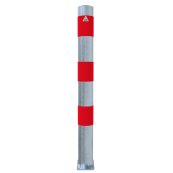 Barrier bollard | as e-charging station protection |  89 mm | hot-dip galvanized with 3 red reflective strips foil type RA1/A | To be fixed by plugs